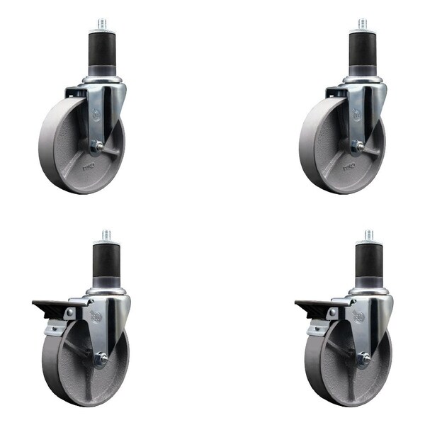 5'' Semi Steel Wheel Swivel 1-5/8'' Expanding Stem Caster Set 2 Brakes, 4PK